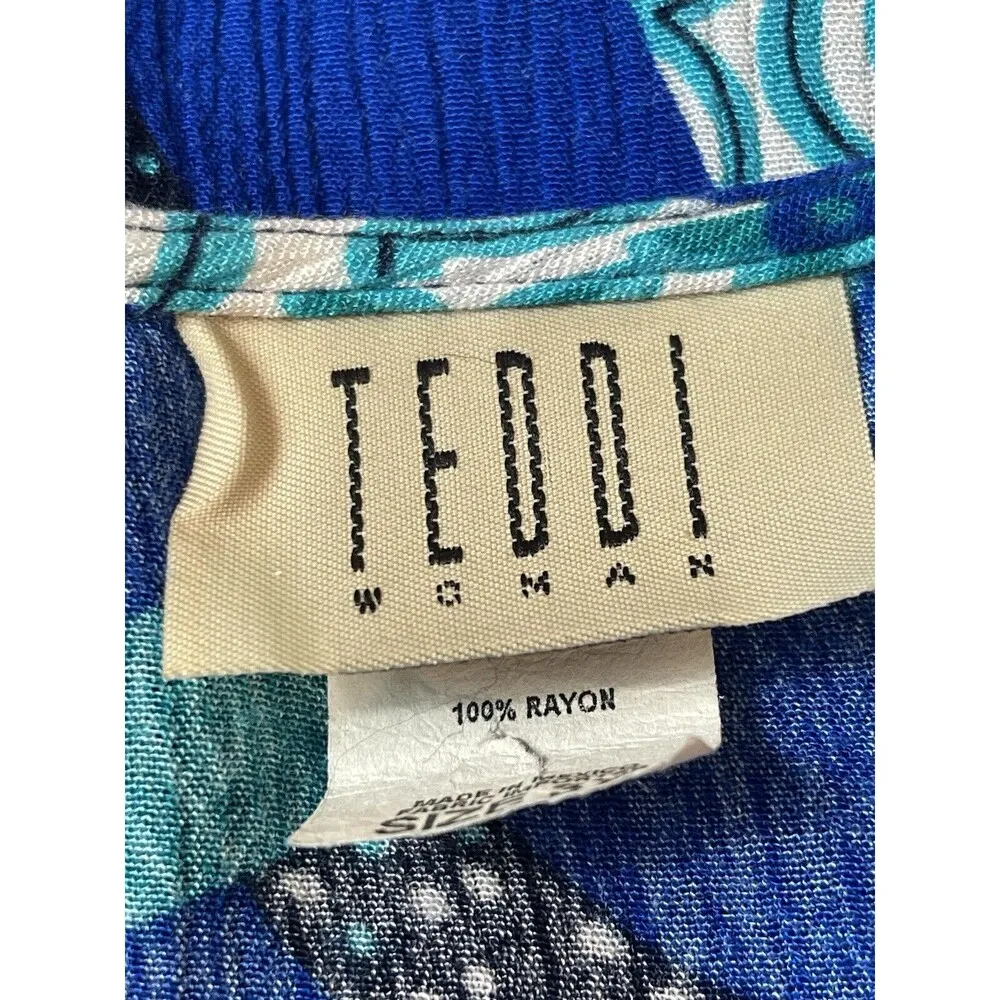 VTG Teddi 80s Geometric Blue Short Sleeve Open Front With Connected Tank 3x Top - Image 8