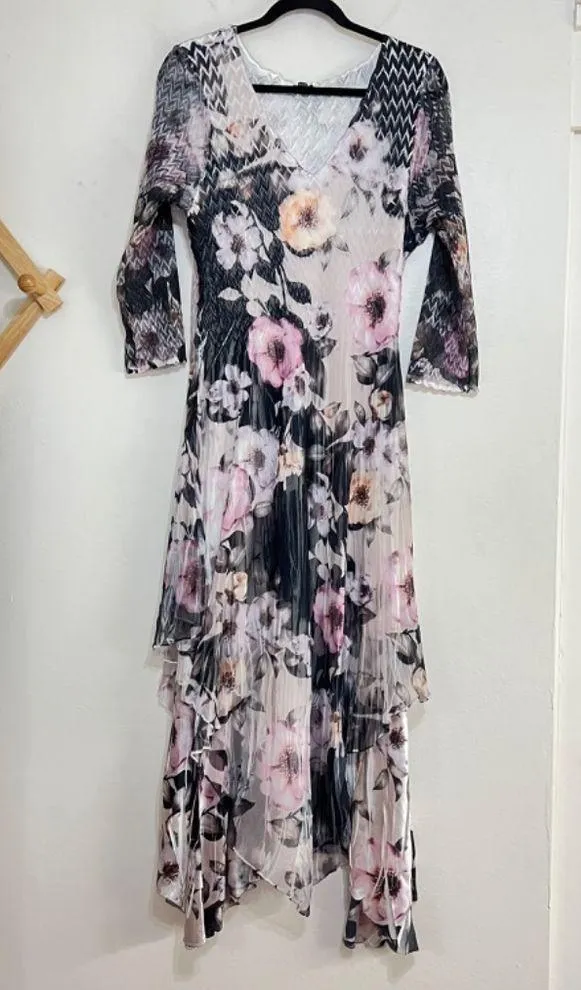 Komarov Floral Chiffon Overlay Handkerchief Hem Dress, size Large - Image 3