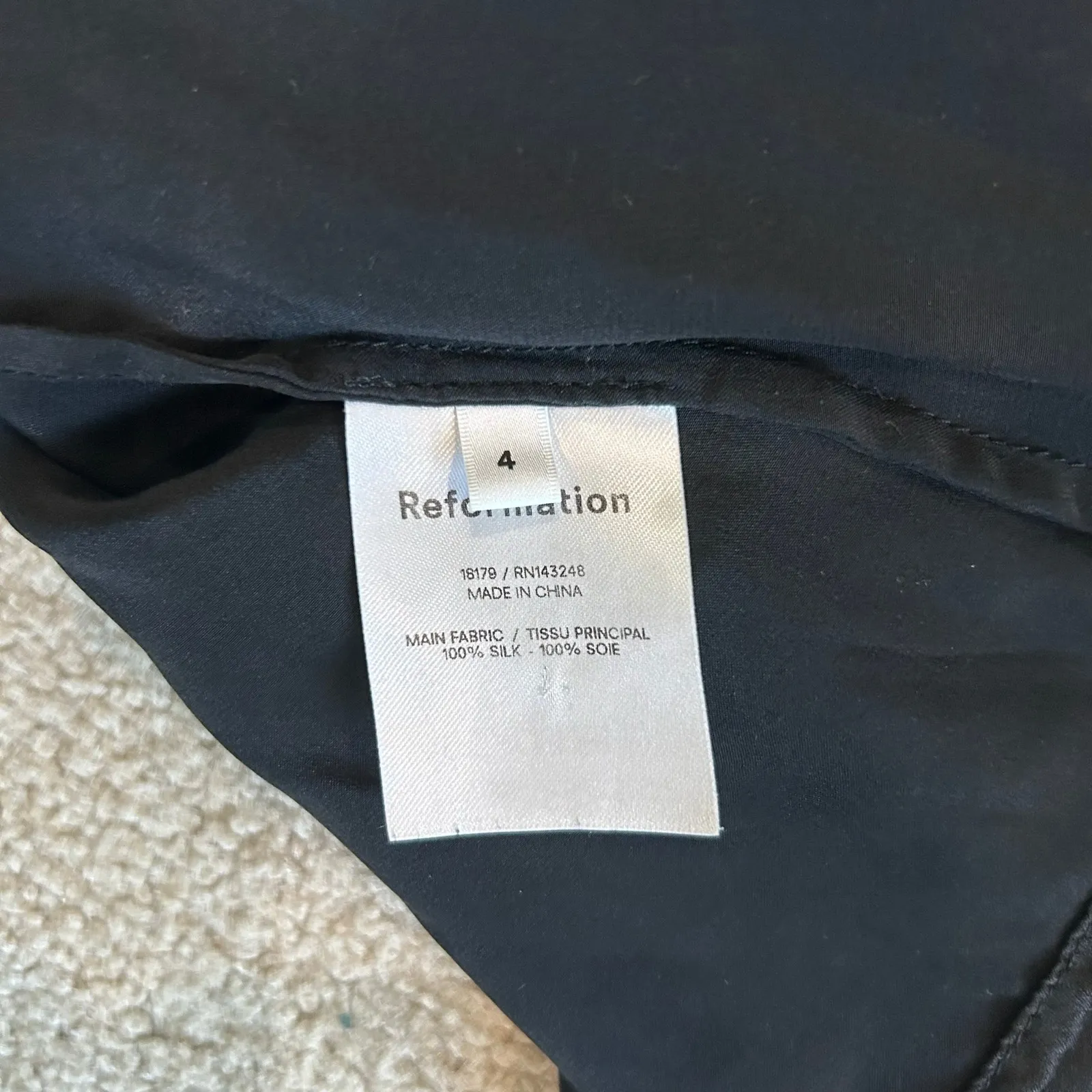 Reformation Kim Mini Dress 100% Silk Black Long Sleeve Button Open Back Size 4 - Image 6