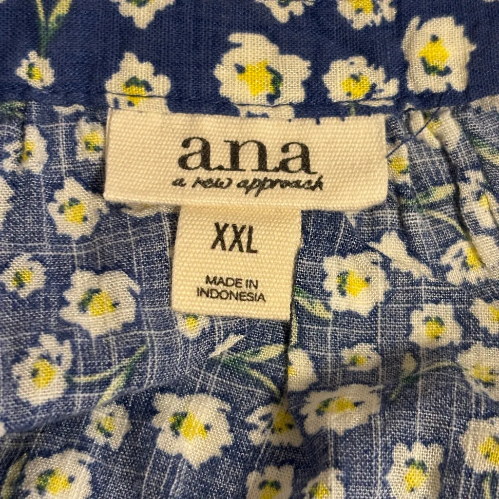 a.n.a XXL Navy Blue Floral Peasant Boho Blouse Long Sleeve - Image 2