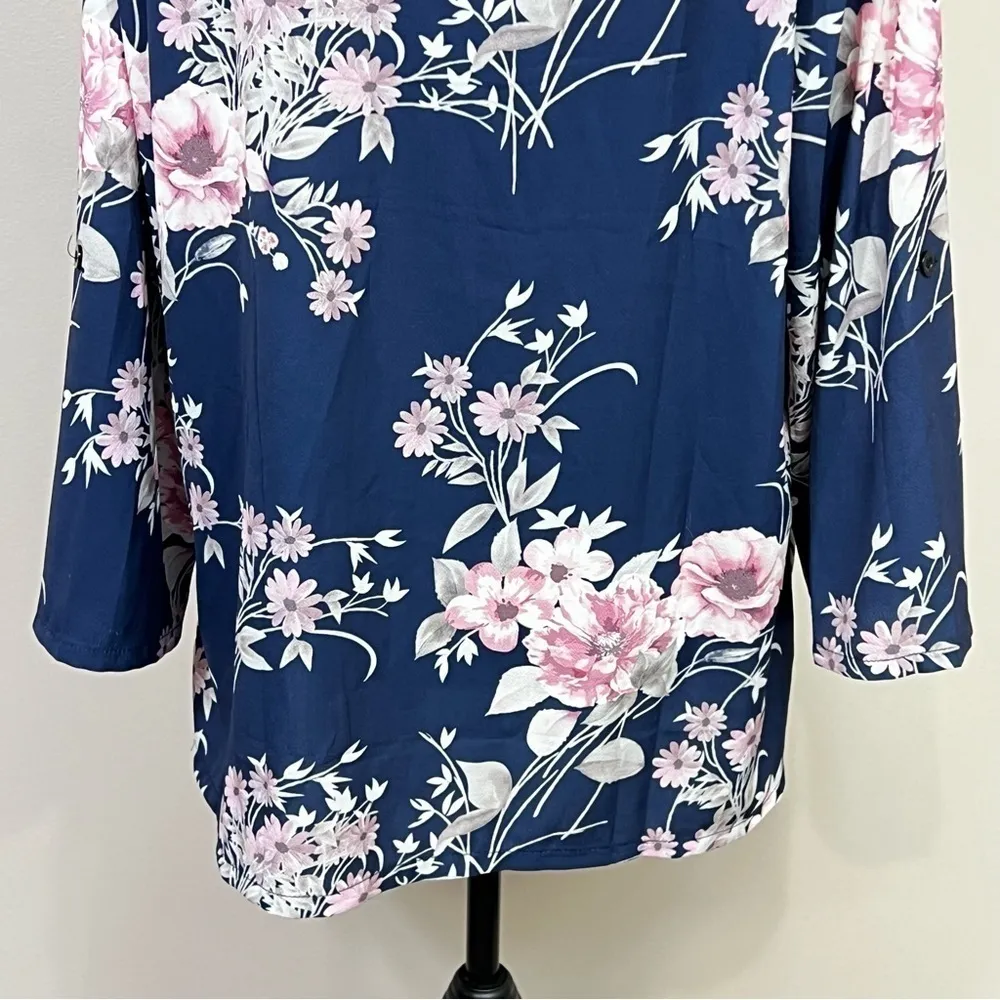 Women Long Sleeve Shirt Tunic Tops Flower Print Blouse Shirts Blue Pink Size XL - Image 8