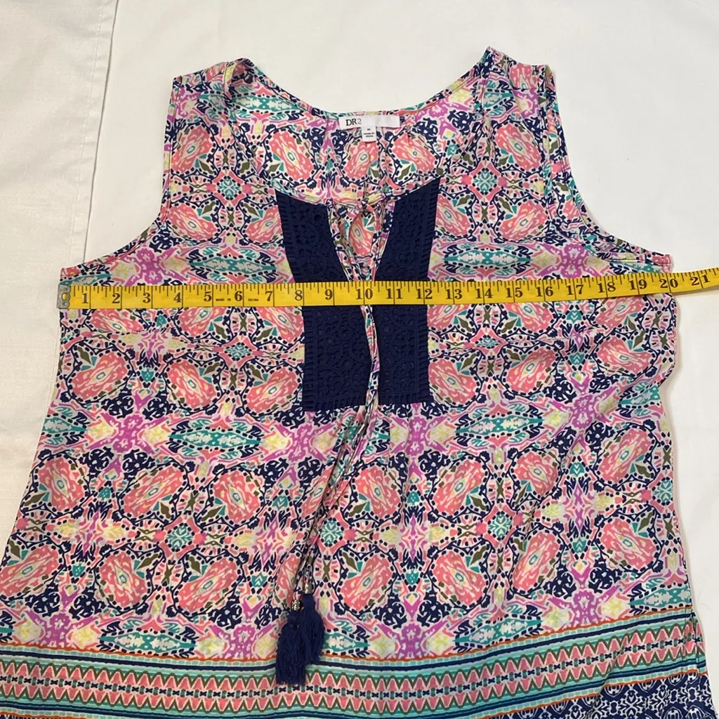 40 DR2 Daniel Rainn Pink Blue Sleeveless tank top Medium Tassels Cottagecore - Image 5