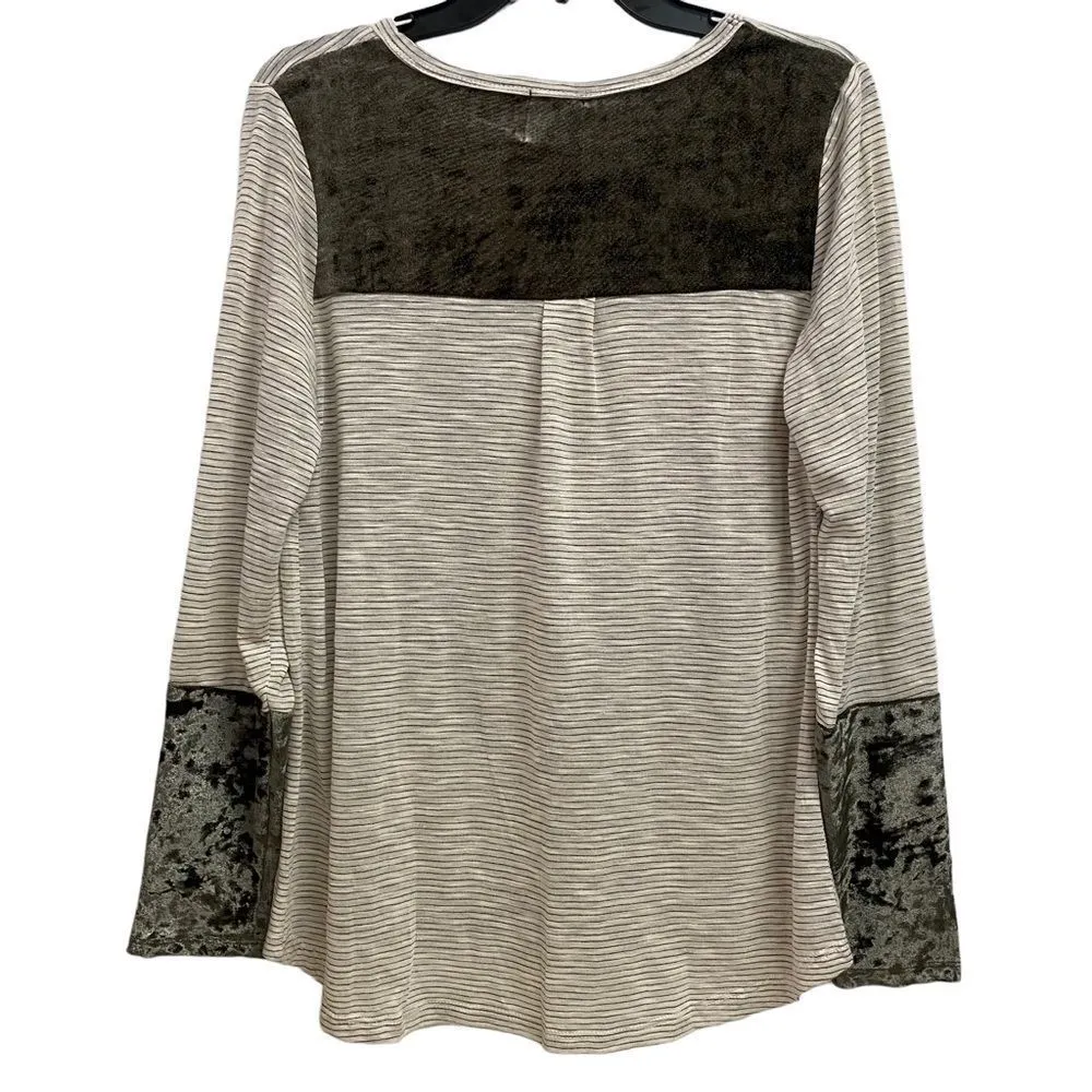Grace and Emma Long Sleeve See Through Small Top Blouse Pullover Stripe - Image 3