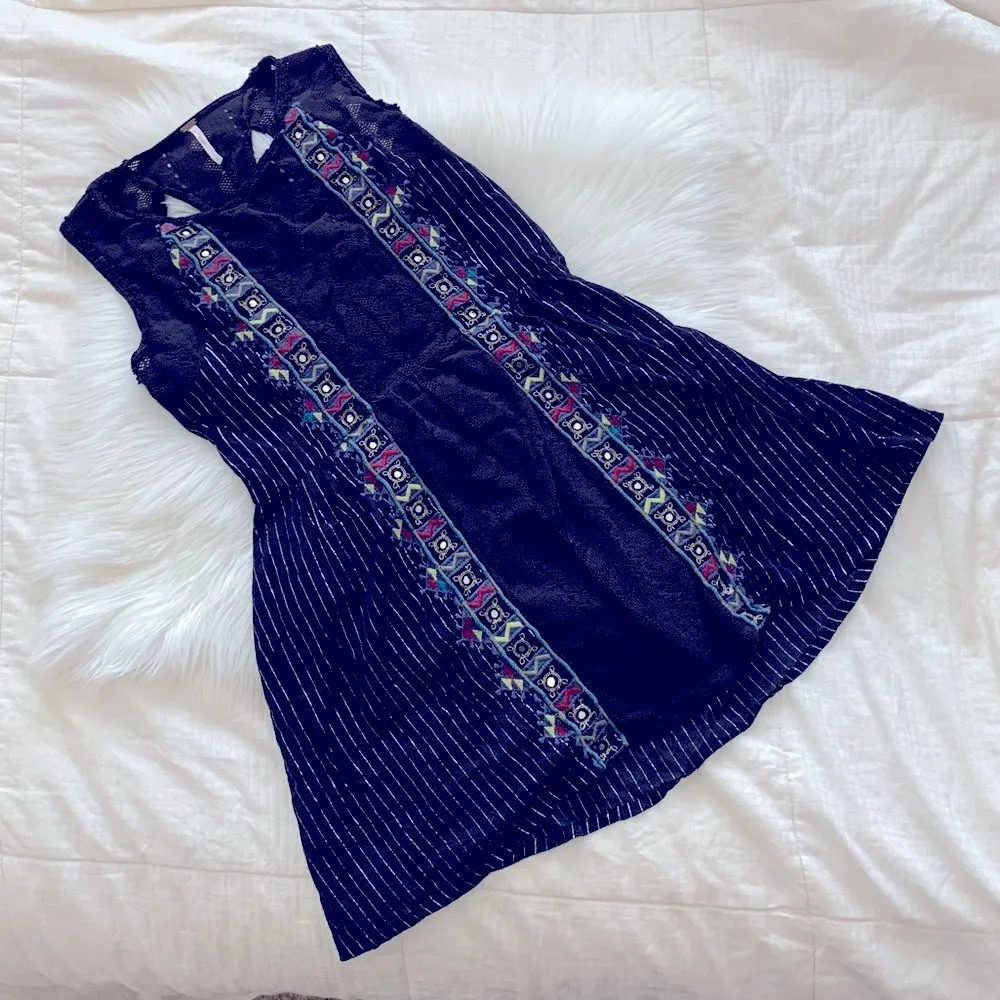 Free People BOHO Layered Beaded & Mirror Inset Dress Women Size 2 - Image 2