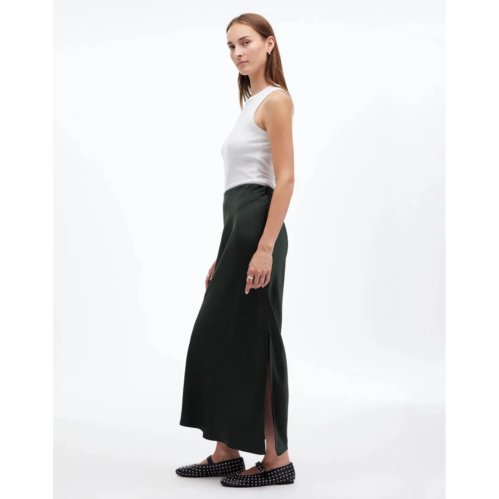 Madewell Satin Maxi Slip Skirt Luxury‎ Forrest NWT 4 - Image 3