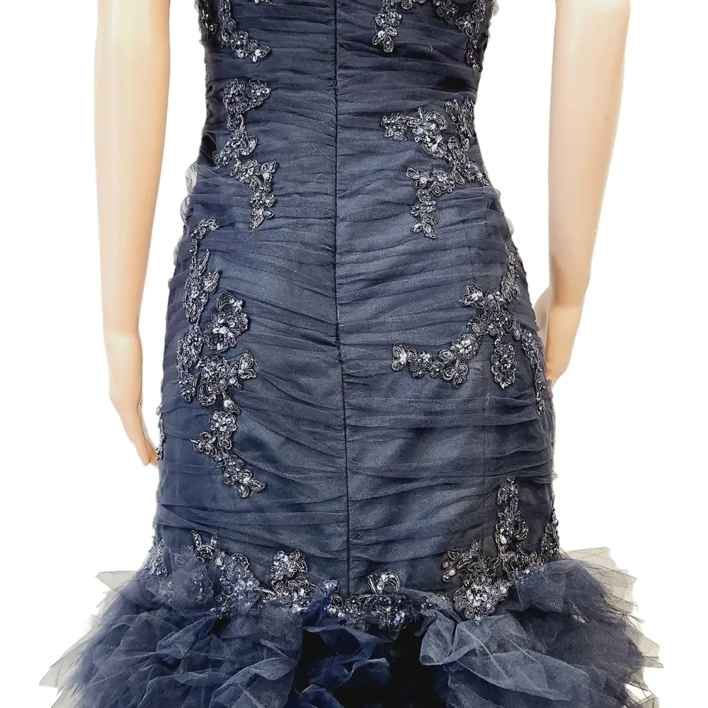 Camille La Vie Blue Beaded Corset Mermaid Formal Gala Dress Size 8 - Image 10