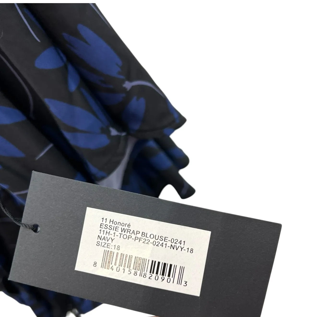 11 Honore Essie Wrap Blouse Top Satin Floral Print Black Blue Size US 18 - Image 8