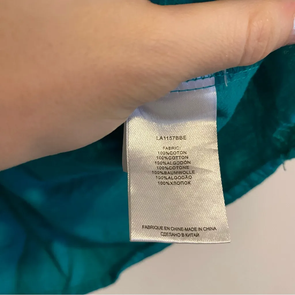 Molly Bracken Teal Cotton Short Sleeved Blouse size Medium - Image 5