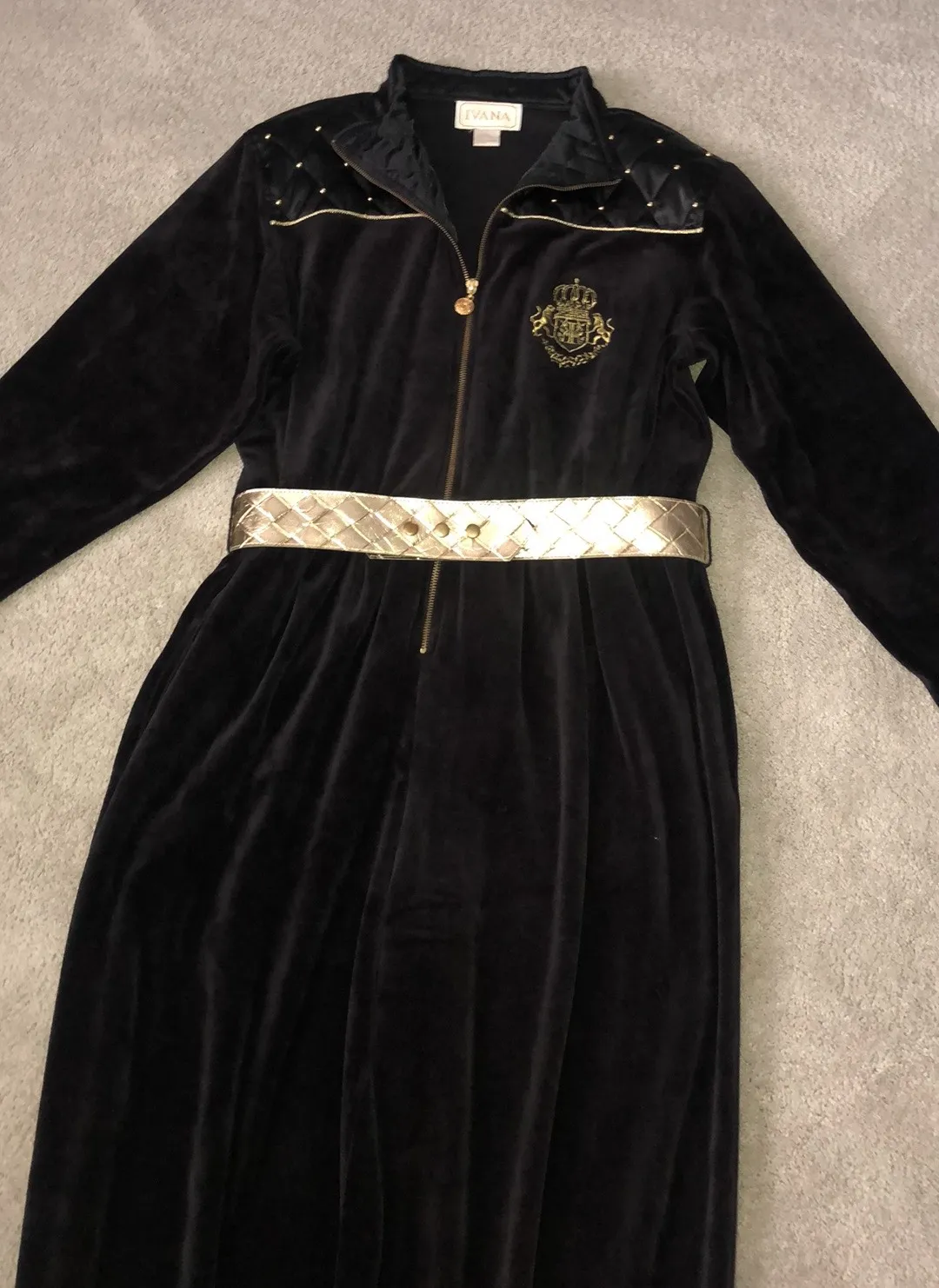 Ivana Vintage Mob Wife Large Jumpsuit Velour Black l - Image 14