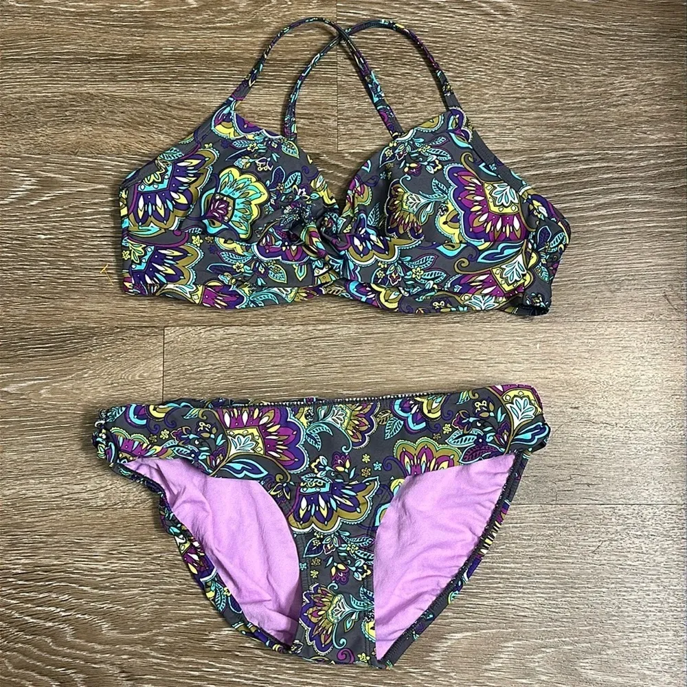 Women's ATHLETA Paisley Print Twist Front Bikini Set Size 36B/C + SML EUC #1299 - Image 2