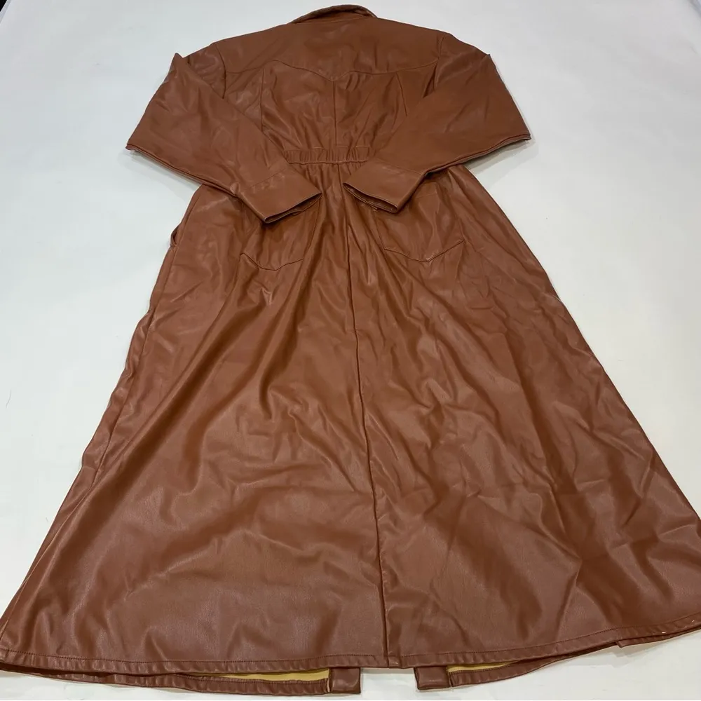 Marissa Webb Faux Leather Shirt Dress Size 10 Brown - Image 4