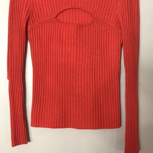 Frame overlap ribbed cutout knit top sweater wool blend size small fall romantic - Image 3