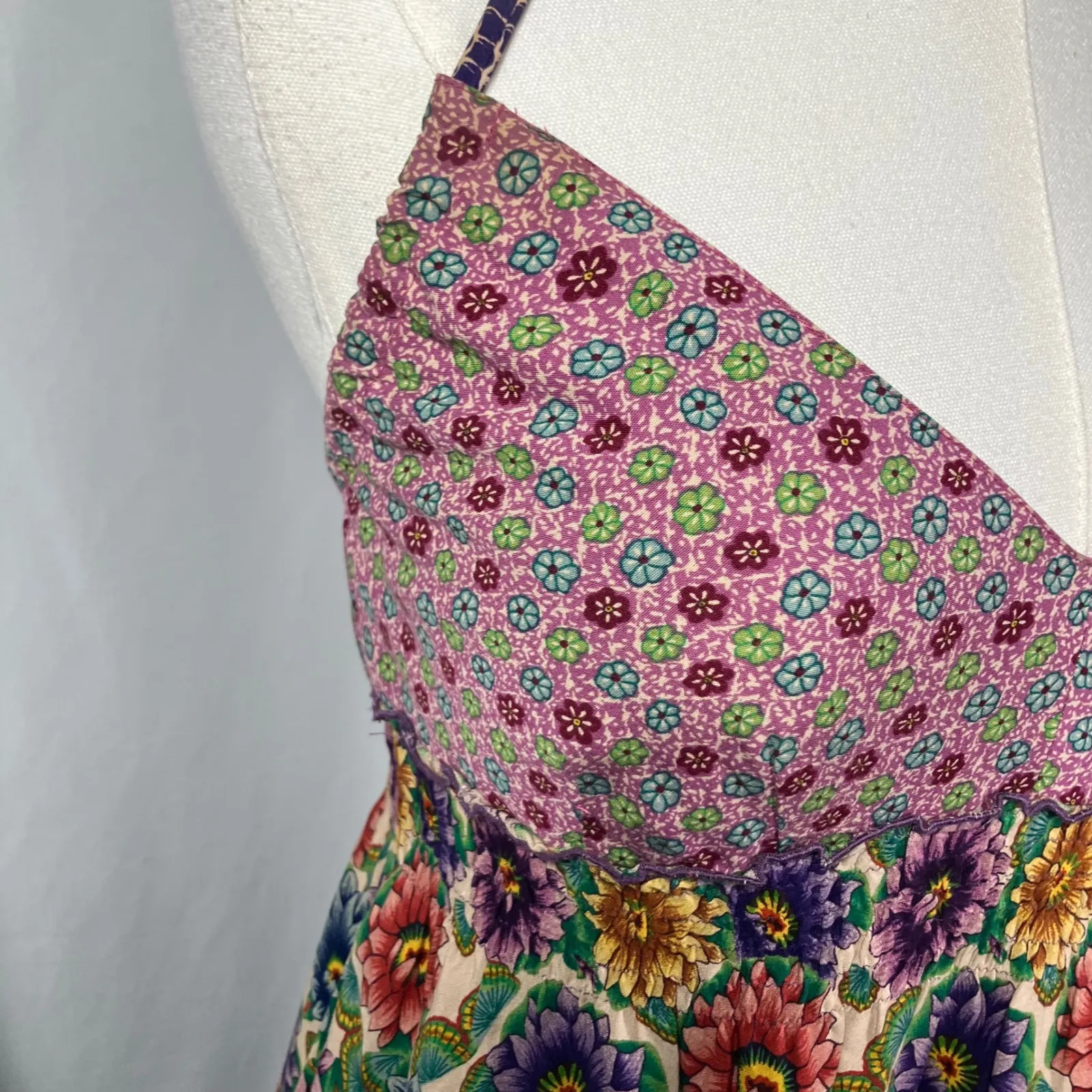 Lucky Brand Floral Maxi Dress Halter Neck‎ Boho Festival Size XS Y2K - Image 3