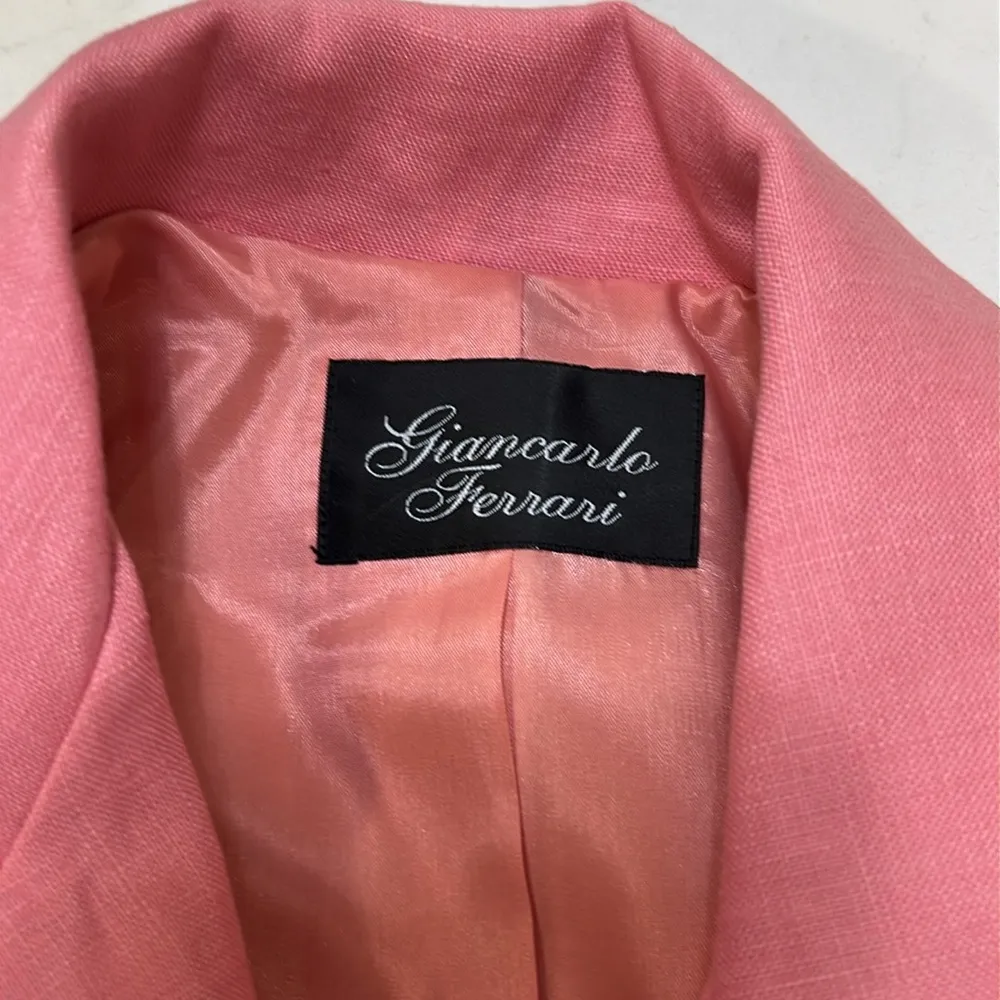 Vintage Giancarlo Ferrari Pink Lined Linen Jacket with Black Piping (8) EUC - Image 4