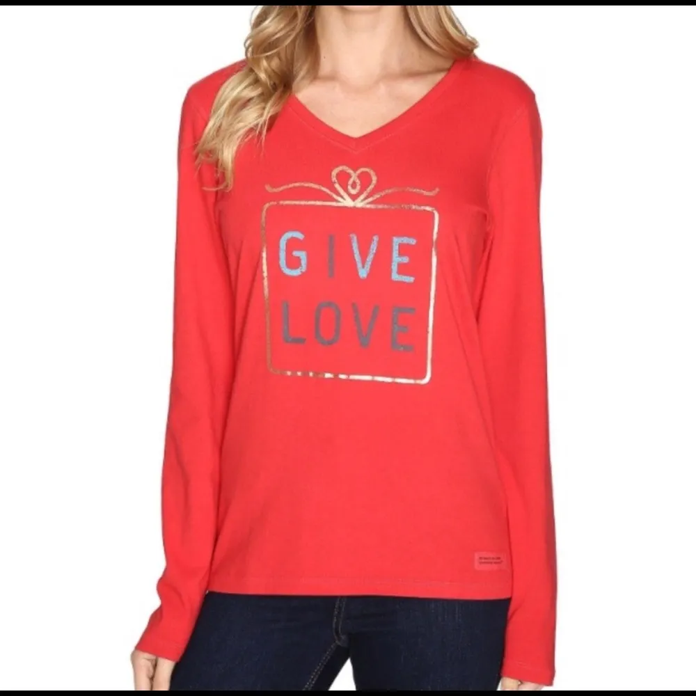 Life Is Good Shirt Red Long Sleeve Give Love Small - Image 9