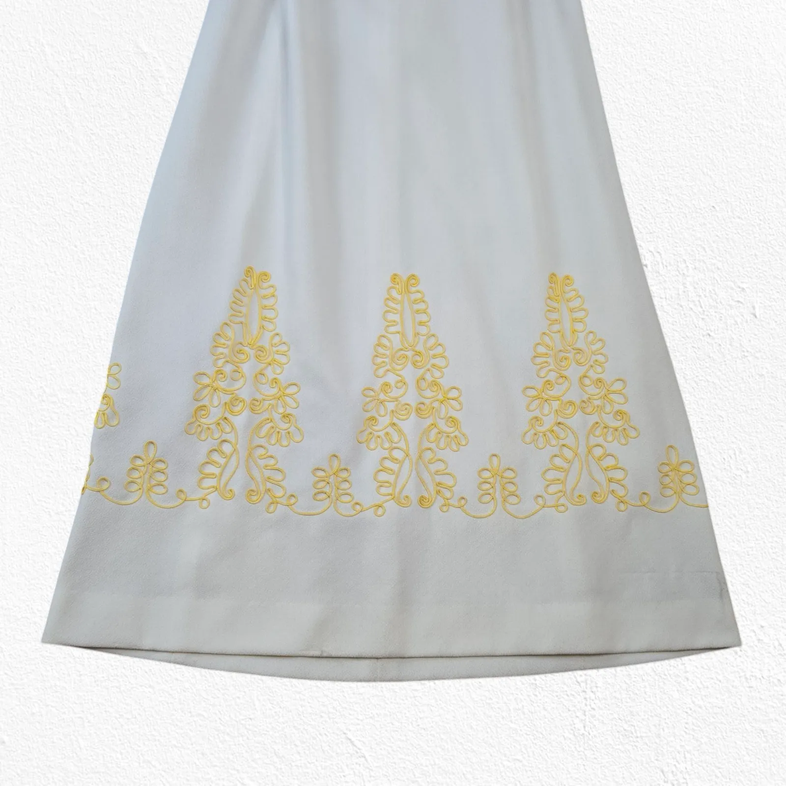 Vintage 1960s Edith Flagg Yellow Crimplene Maxi Dress Embroidered Vintage Size 8 - Image 5