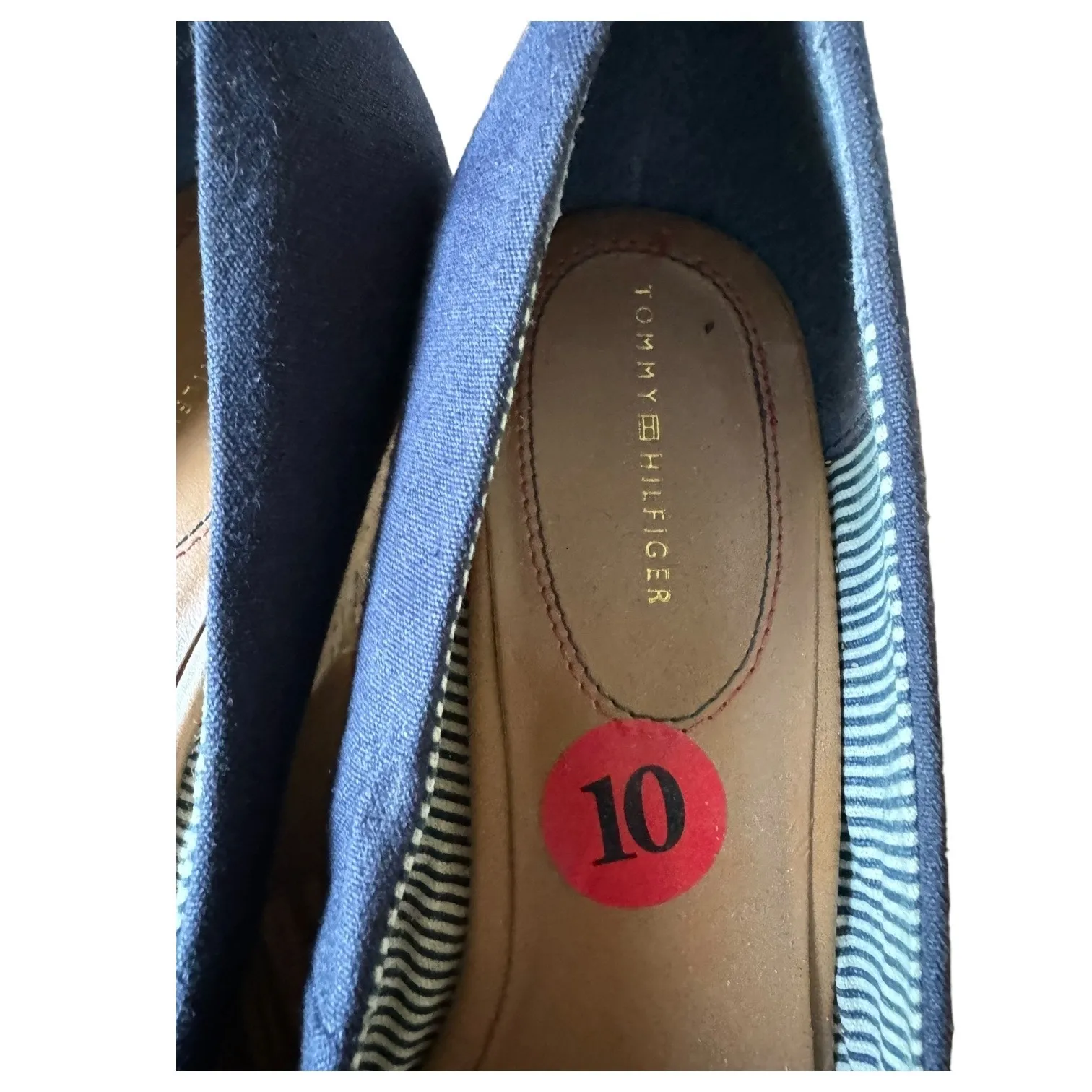 Tommy Hilfiger Navy peep toe wedges with gold accent summer preppy size 10 - Image 10