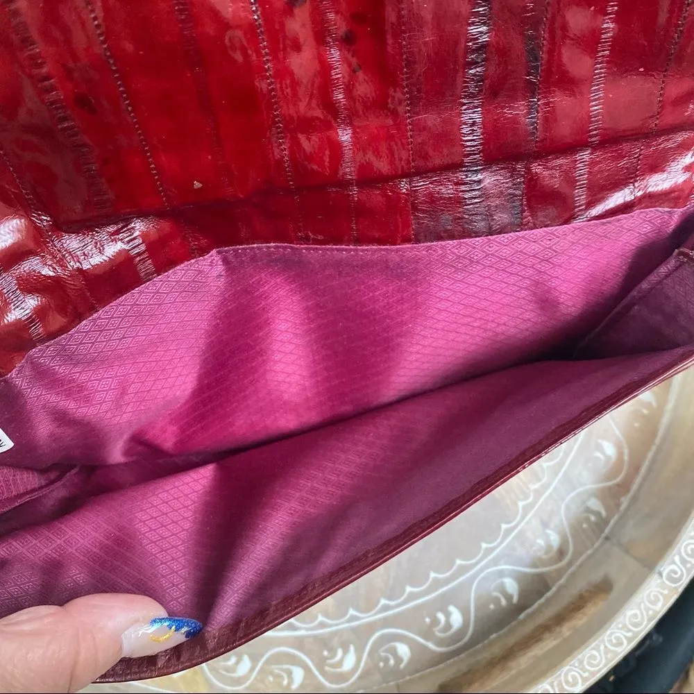 Vintage Deep Red Eel Skin Clutch Red - Image 6