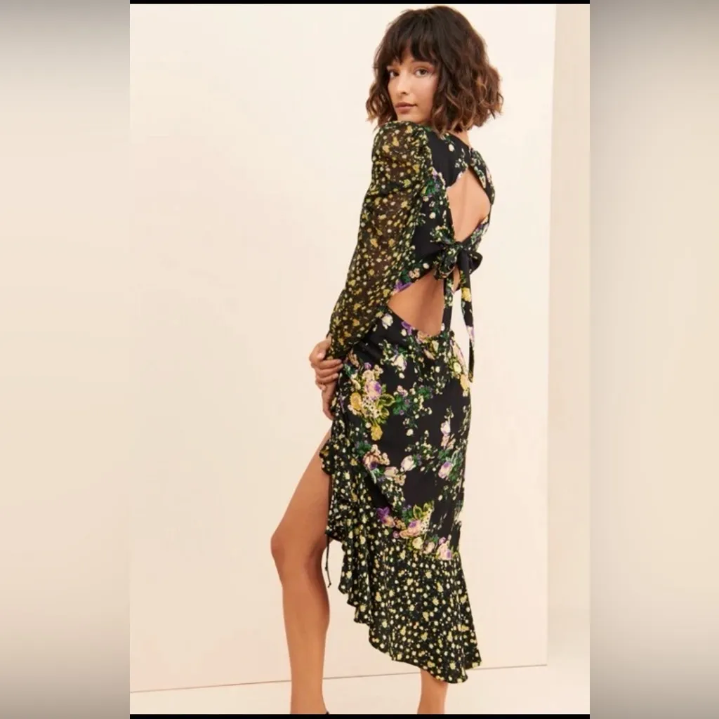 Free People For Love & Lemons Ross Black Floral Midi Dress NWOT Purple - Image 4