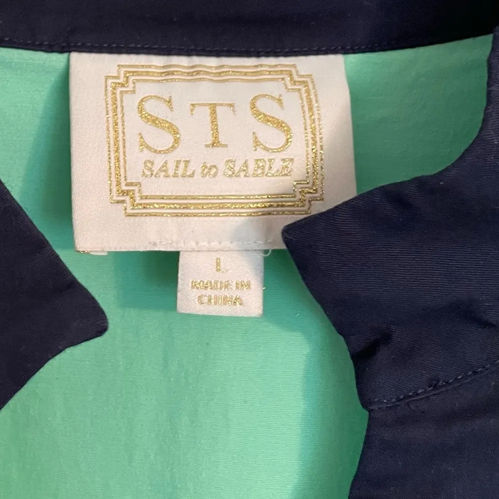 Sail to Sable Tunic Sheath Dress Sz Large Aqua Navy Blue Colorblock Cotton - Image 6