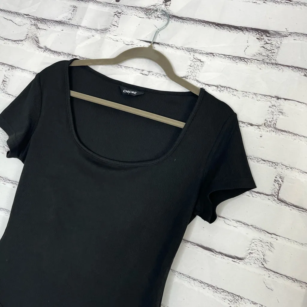 Chicme Black Ribbed Bodysuit Women’s Large Stretch Fitted One Piece Casual Chic - Image 7