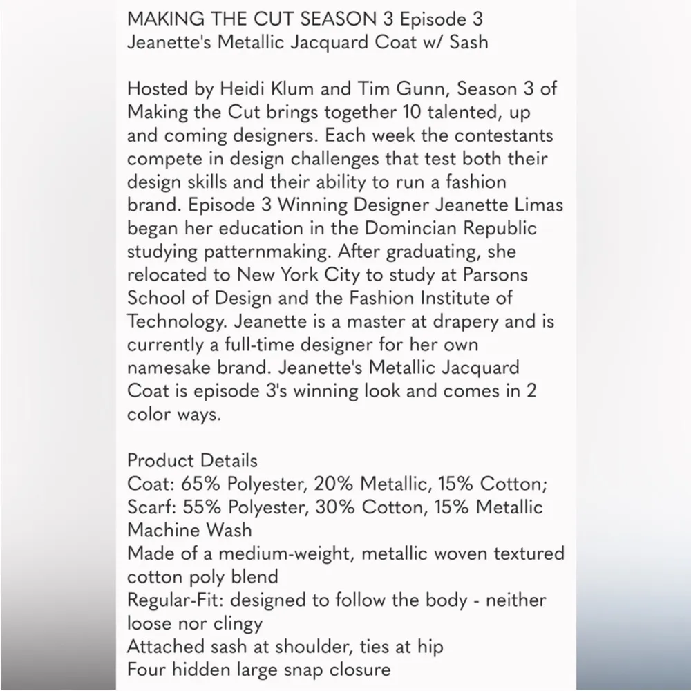 MAKING THE CUT Standard Metallic Jaquard Coat & Scarf jacket gold NWT size small - Image 13