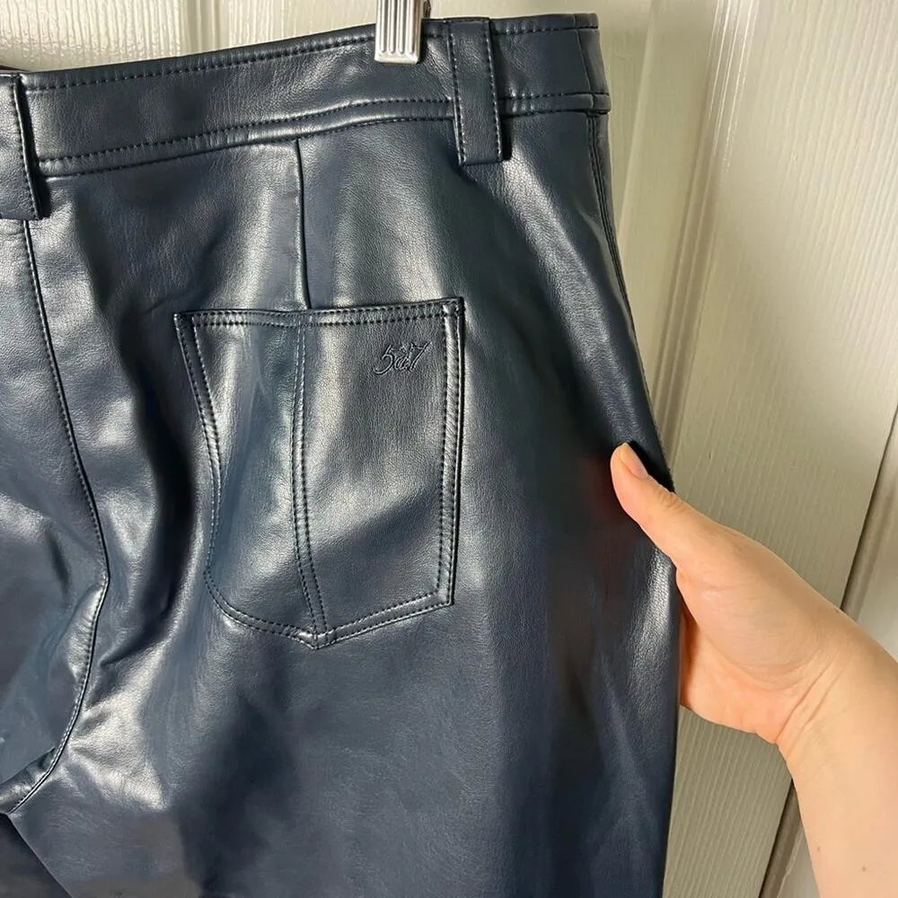 Cinq A Sept Benji Vegan Leather Cropped Seam Navy Flare Leg Pants 14 Blue - Image 8