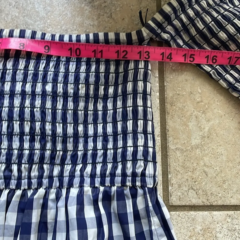 MILLY Jodi Smocked Off-the-shoulder Gingham Poplin Dress - Image 11