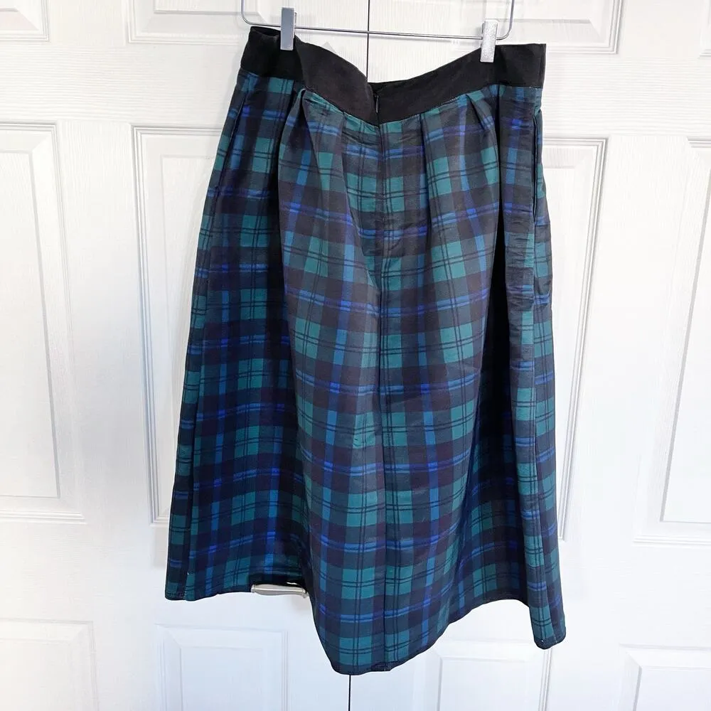 New York & Company Plus Tartan Midi Skirt in Runaway Navy Green Size 1X - Image 9