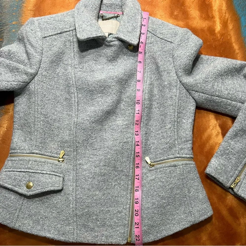 BR Banana Republic Gray Wool Blend Moto Jacket lined gold Hardwear small - Image 9