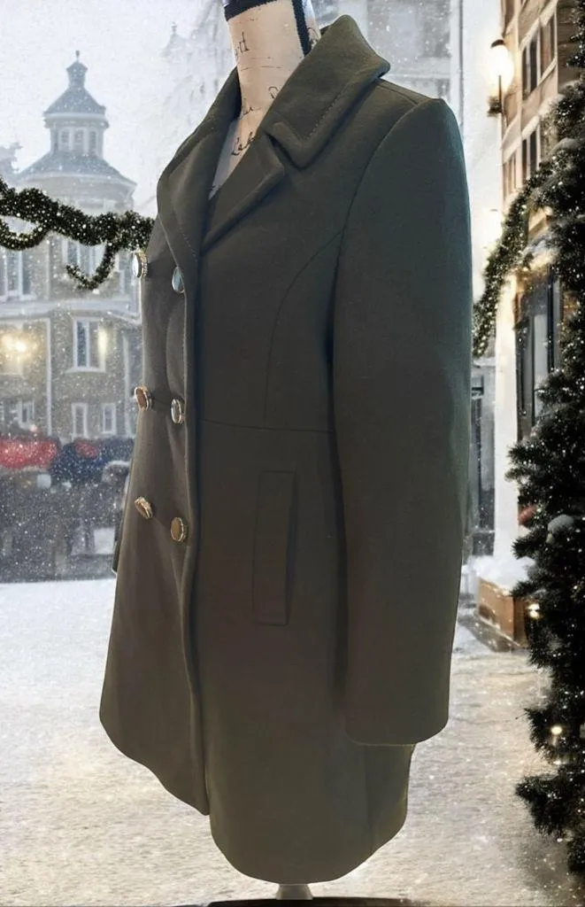 Kate Spade  New York Green Wool Twill Double-Breasted Coat size Large - Image 10