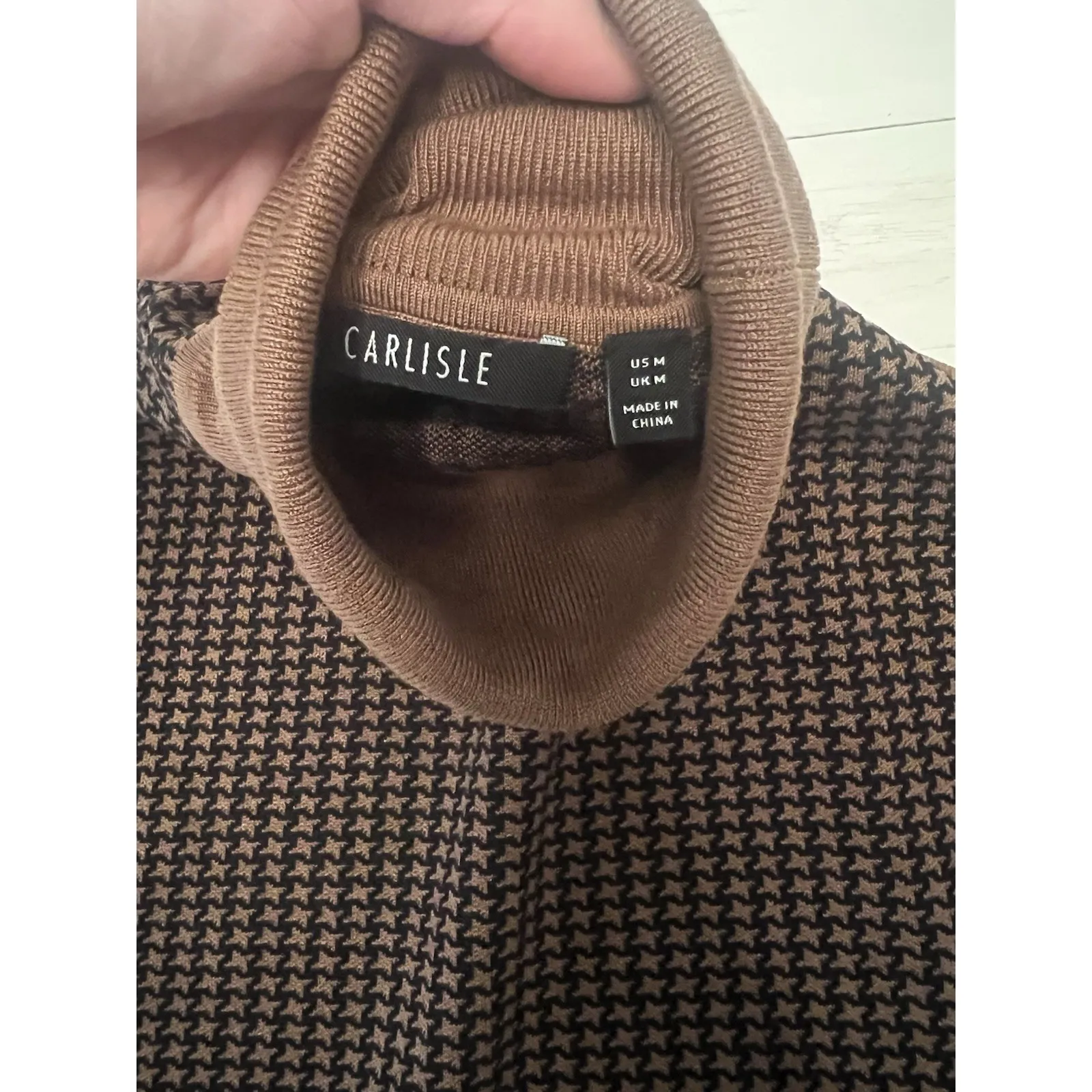 VTG CARLISLE Silk Cotton Houndstooth Sleeveless TURTLENECK Knit Sweater Sz M - Image 2