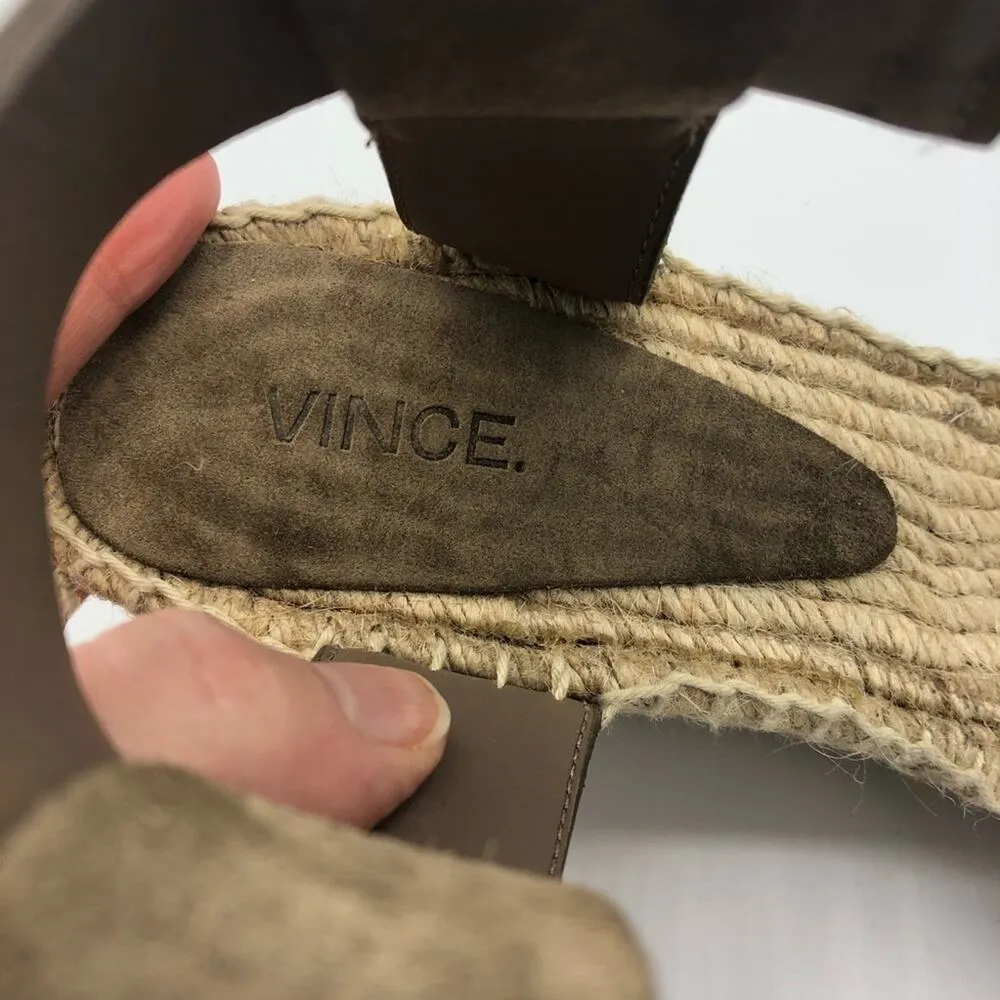 Vince Taupe Leather Espadrille Wedge Sandals Womens 10 Strappy Beachy Casual - Image 6