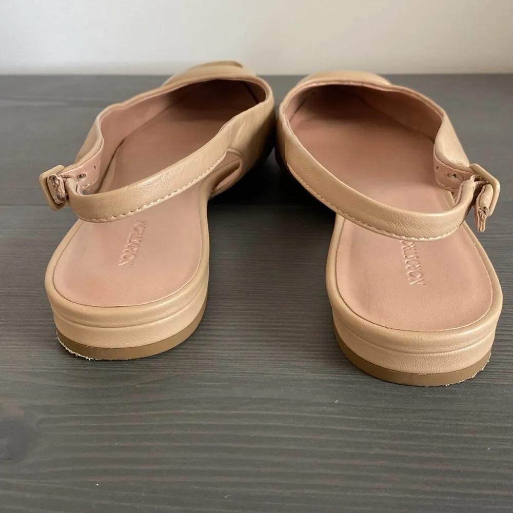 Nordstrom  Весса Pointed Toe Slingback Leather Flat Buckle Accent Tan Size 8 - Image 5