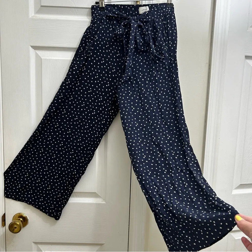 Aritzia Wilfred Navy Blue & White Leopard Print Women's Pants w/ Tie Detail XS - Image 2