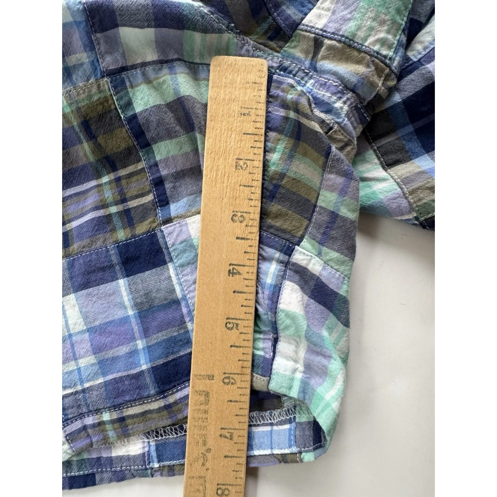 TALBOTS Plaid Shorts Women’s 14 Mid-Rise 6” Inseam Cotton Blue Pockets Preppy - Image 7