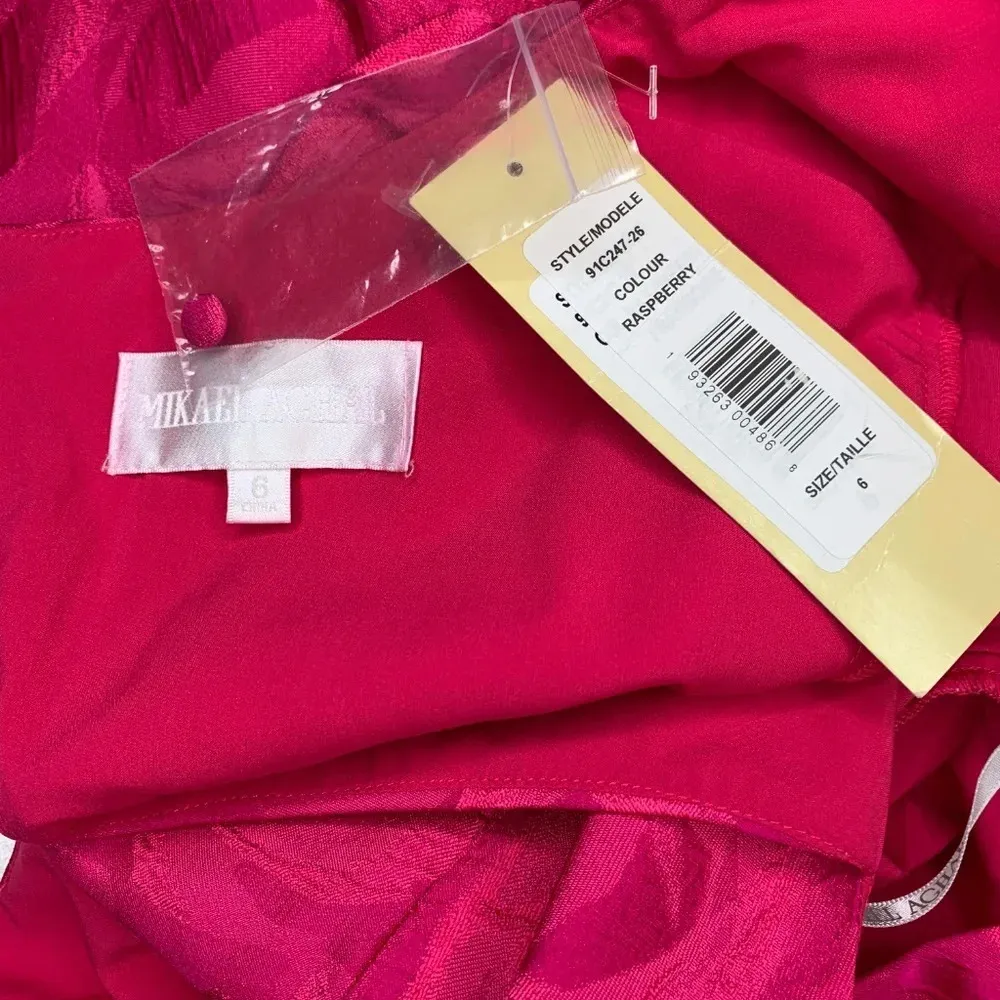NWT Mikael Aghal Jacquard‎ Floral Dress Raspberry Pink Size 6 - Image 9