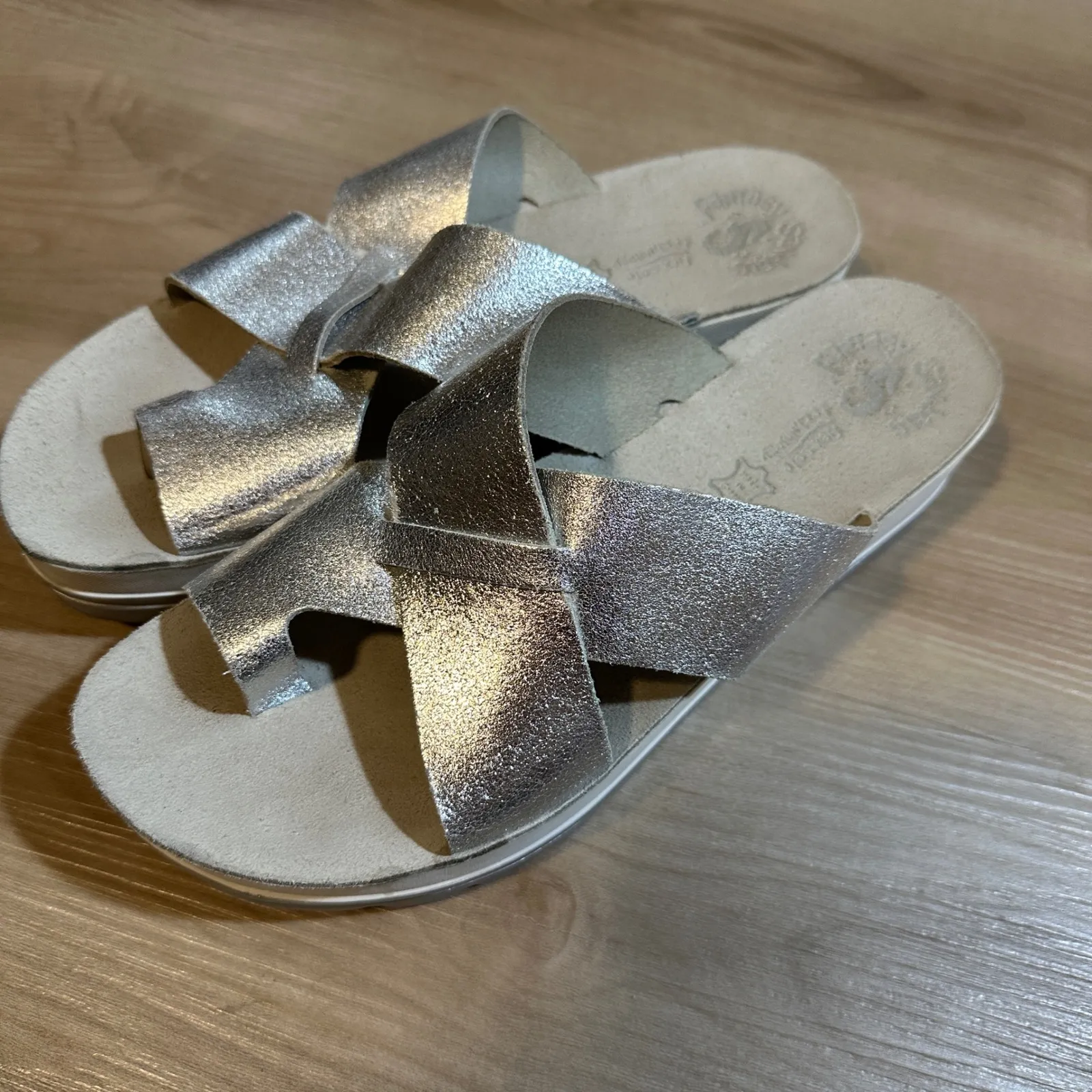 FANTASY SANDALS Silver Metallic Platform Slide Sandals Women EU 41 US 10 Comfort - Image 13