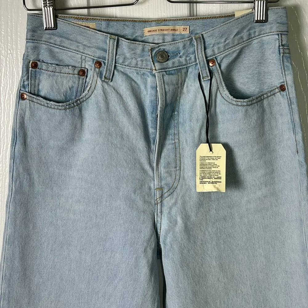 Ribcage High Rise Distressed Straight Ankle Blue Jeans Ojai Shore 27 - Image 5