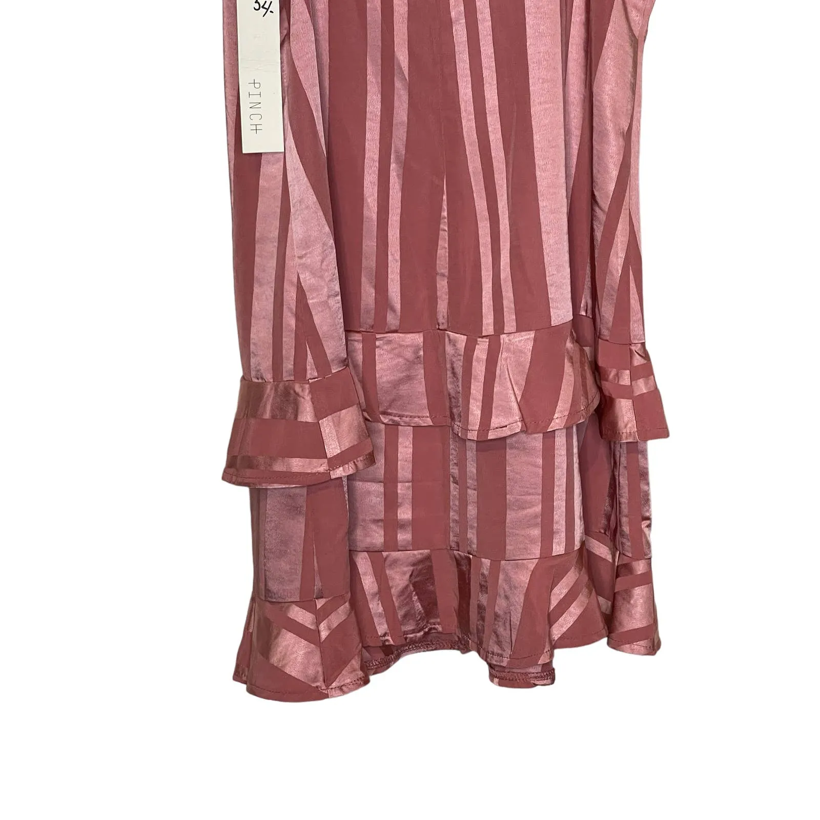Pinch Women Cami Tank Top Ruffle Tiered‎ Trim Striped Metallic Pink Medium NWT - Image 9