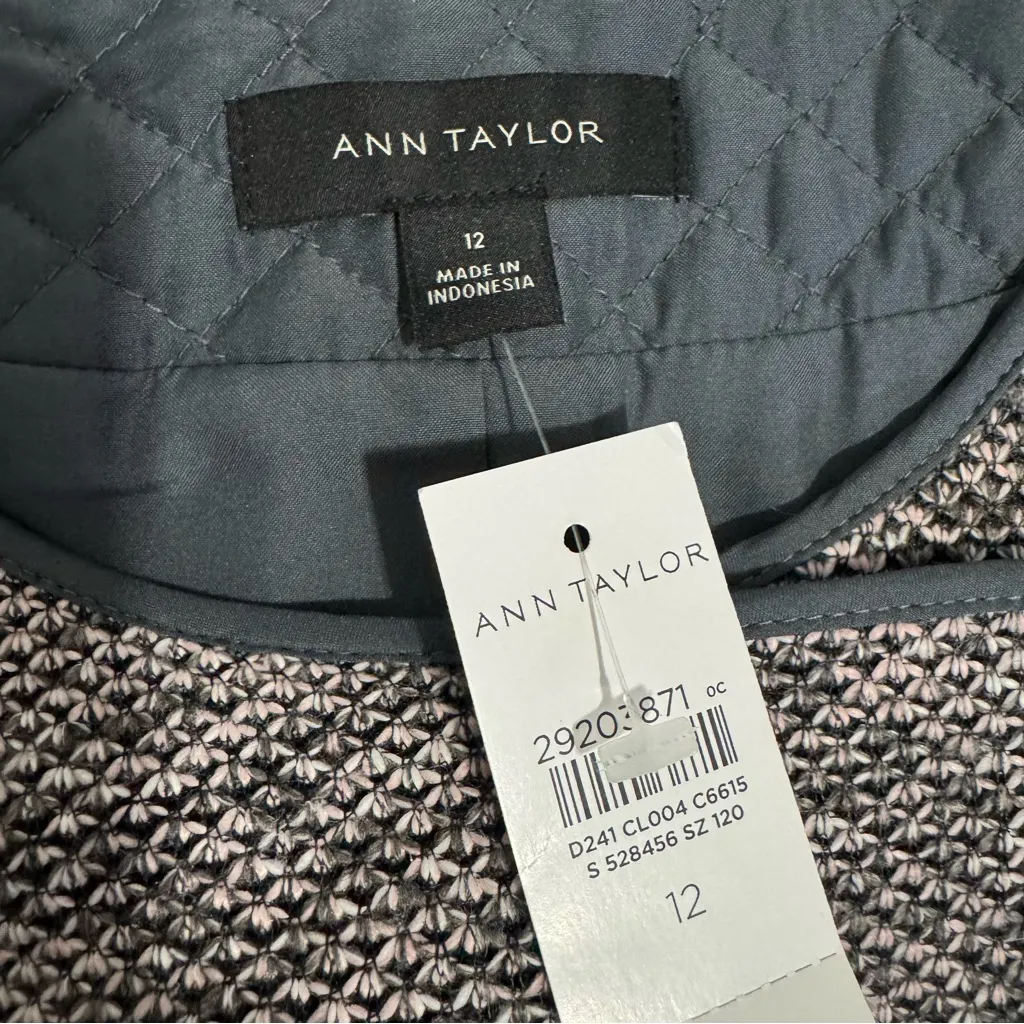 Ann Taylor Women Gray Textured Zip-Up Crew Neck Long Sleeve Jacket Size 12 - Image 8