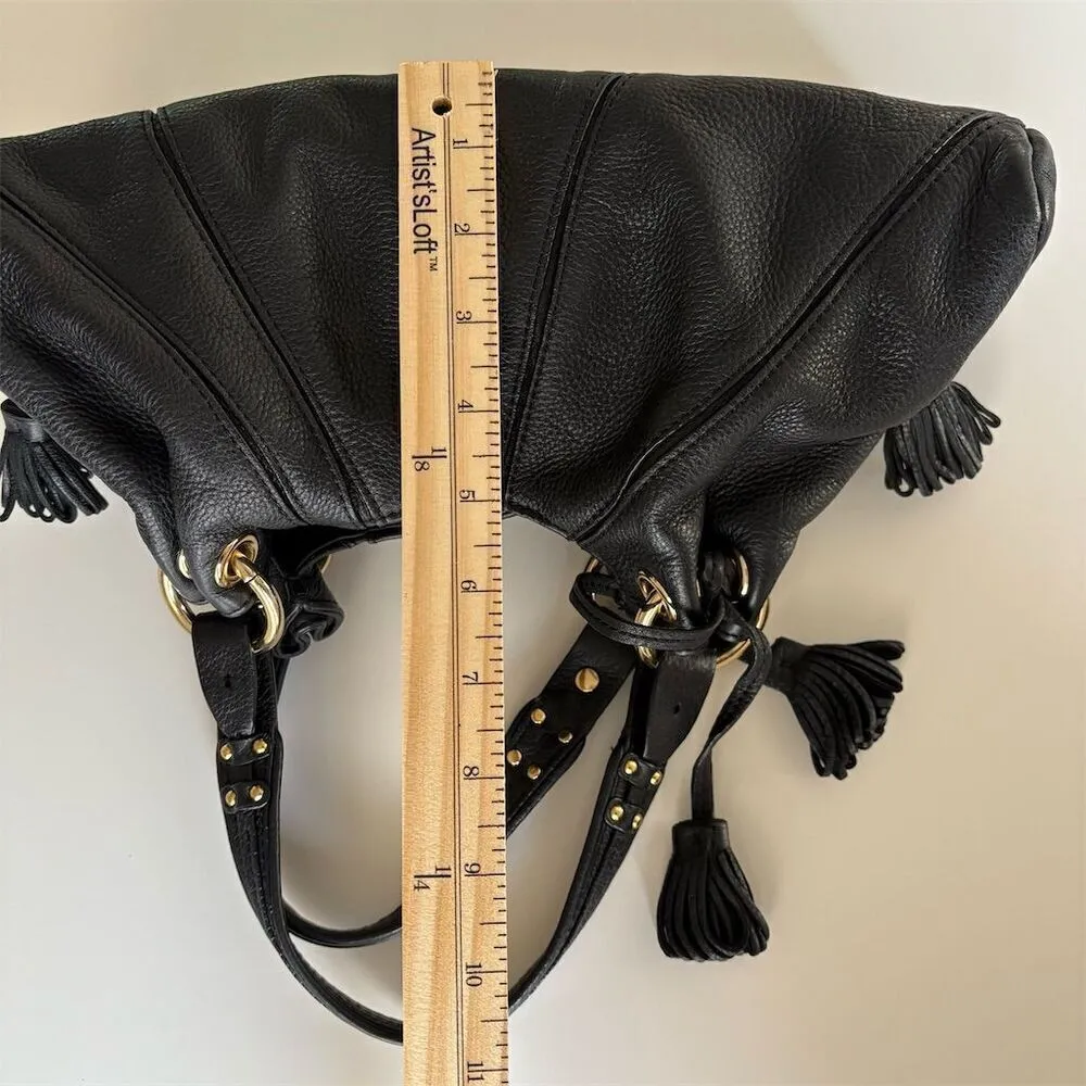 Kate Landry Women's Black Leather Shoulder Bag with Tassel Accents Medium Size - Image 8