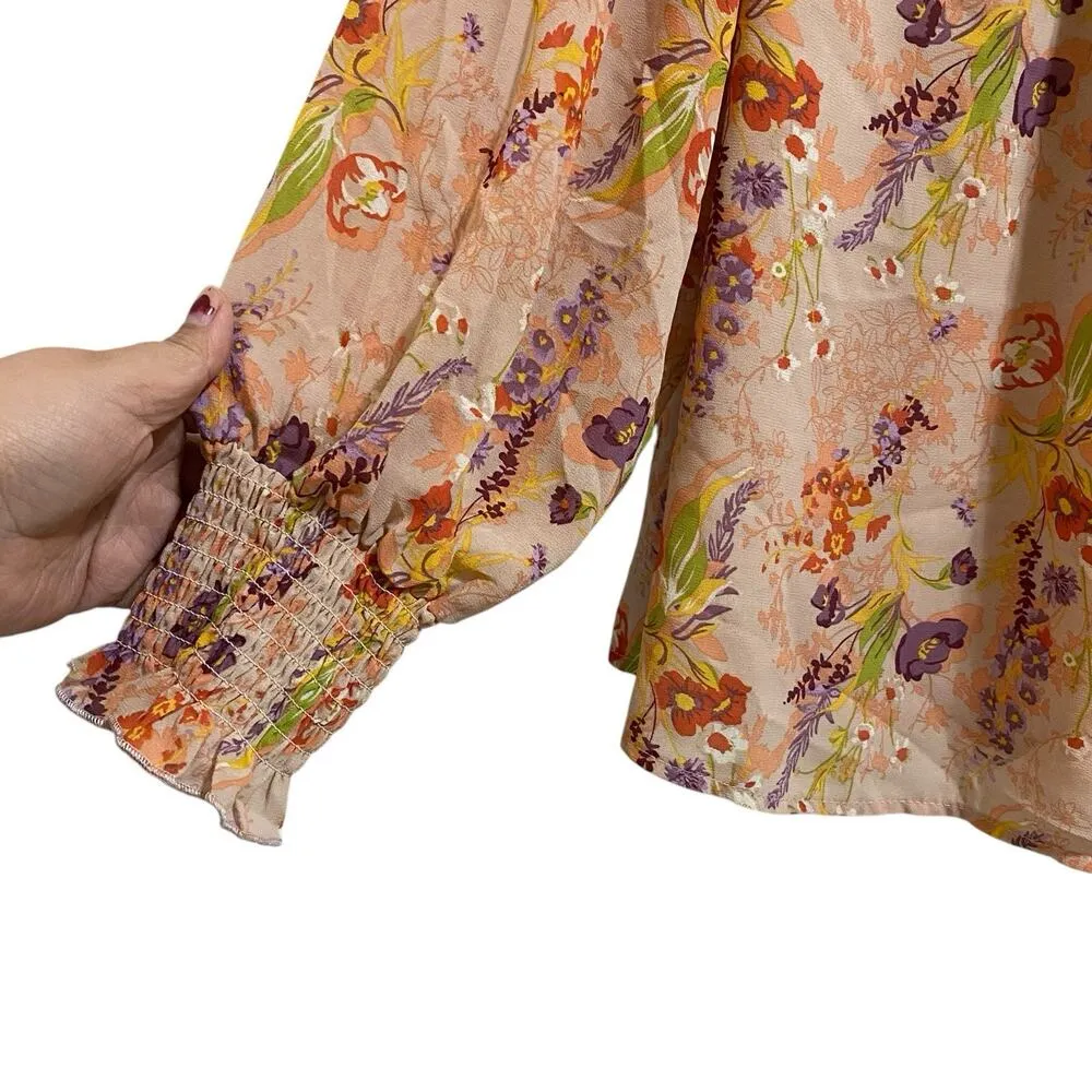 Ophelia Roe Woman’s 1X Smocked Floral Long Sleeve Blouse Peasant Top Feminine - Image 5