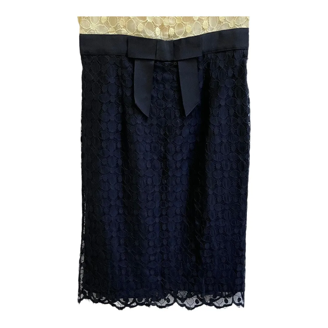 Milly Yellow and Black Lace Sheath Dress - Size 2 - Bow Waist - Image 5