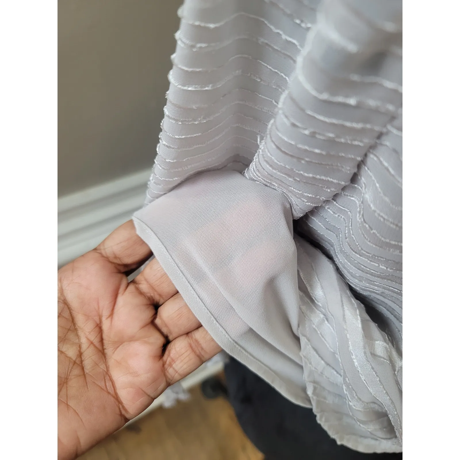 Banana Republic Blouse Women's Petite Small White Sheer Stripe Long Sleeve Top - Image 7