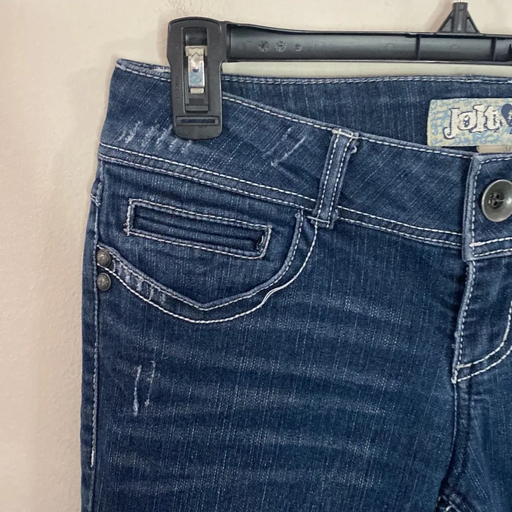Jolt fleur-de-lys flap pocket low rise skinny jeans dark wash size junior size 5 - Image 6