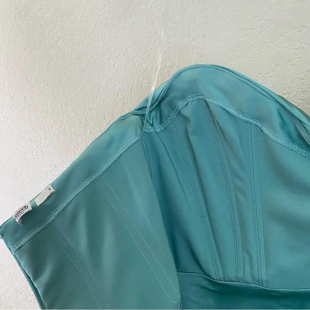 House of CB Jasmine JADE DRAPED STRAPLESS CORSET DRESS aqua teal NWOT size M - Image 9
