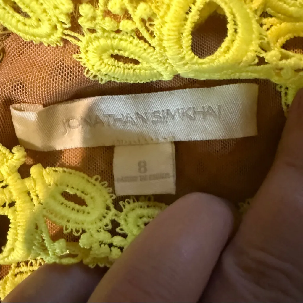 Jonathan Simkhai Lace Mini Dress Women’s Size 8 Yellow Guipure Long Sleeve - Image 8