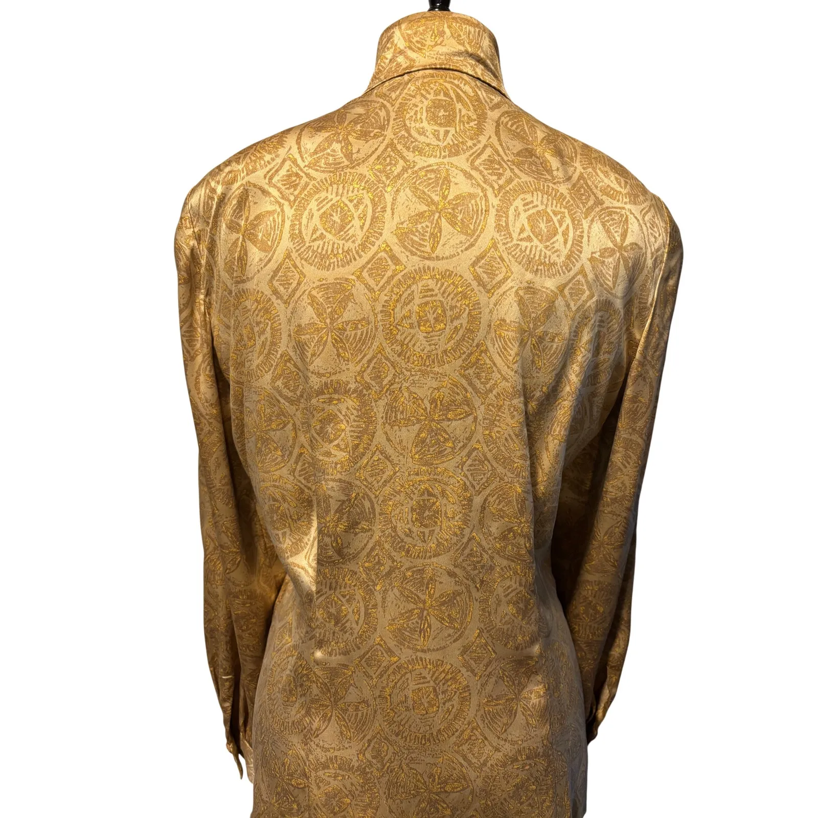 Dana Buchman Vintage 100% Silk Gold Metallic Jacket Top Mandarin Collar Sz 4 - Image 3