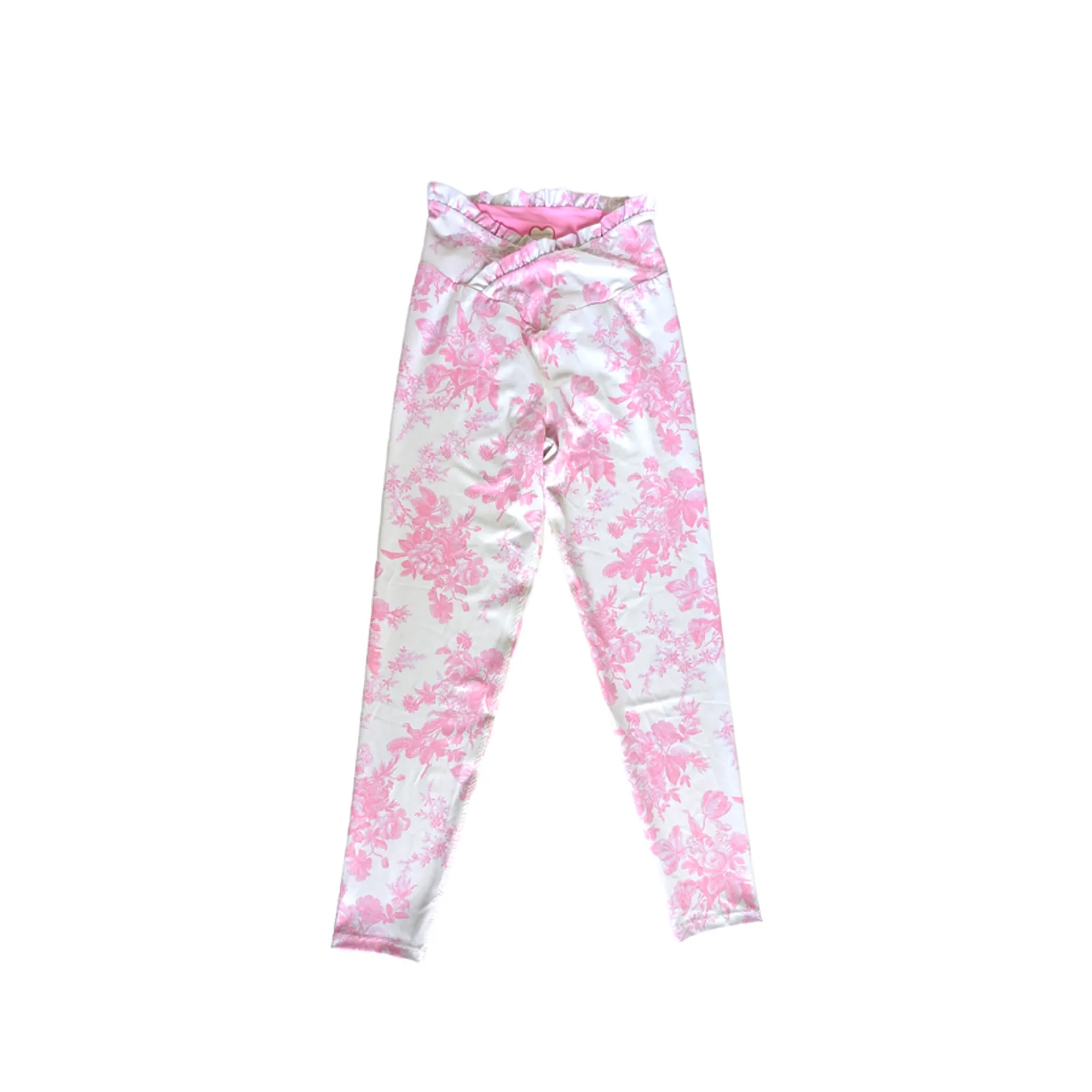 LoveShackFancy X Beach Riot Dana Leggings Pink White Ruffle Floral Womens Medium - Image 4